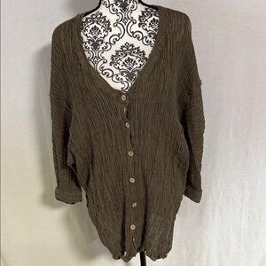 Intimately by Free People Button-Up Oversized Top Gray -Green Size tag missing